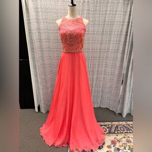 Rachel Allan Coral Beaded Prom Dress